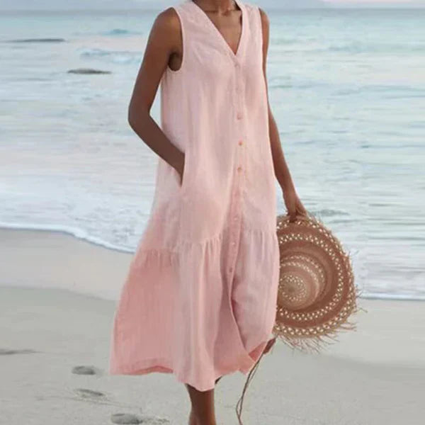 Levoire | Robe Sans Manches À Bouton Avec Décolleté En V Robe De Plage Rosa