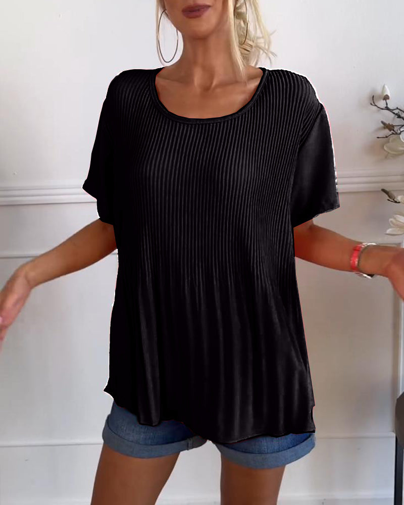 Levoire | Blouse Plissée Unicolore Avec Col Rond