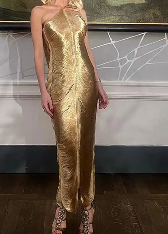 Levoire | Robe À Franges À Manches Longues Élégante Robe D'Été Pour Femmes Or
