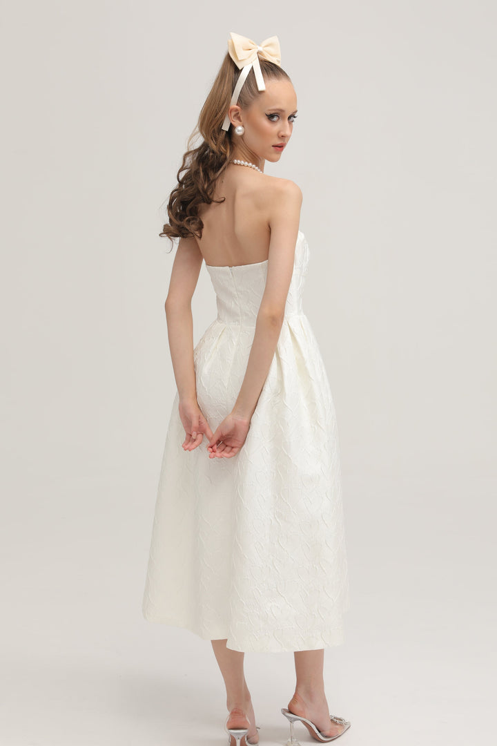 Levoire | Nœud De Ruban Blanc Robe Midi Brodée