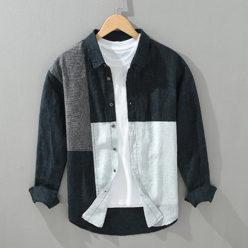 Levoire | Chemise En Lin Patchwork Elegant Hommes