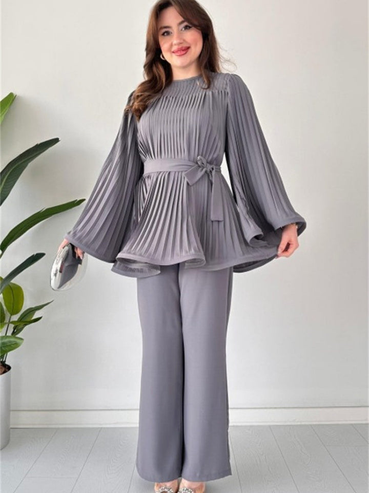 Levoire | Ensemble Deux Pièces Élégant Pour Femme - Plissé Gris