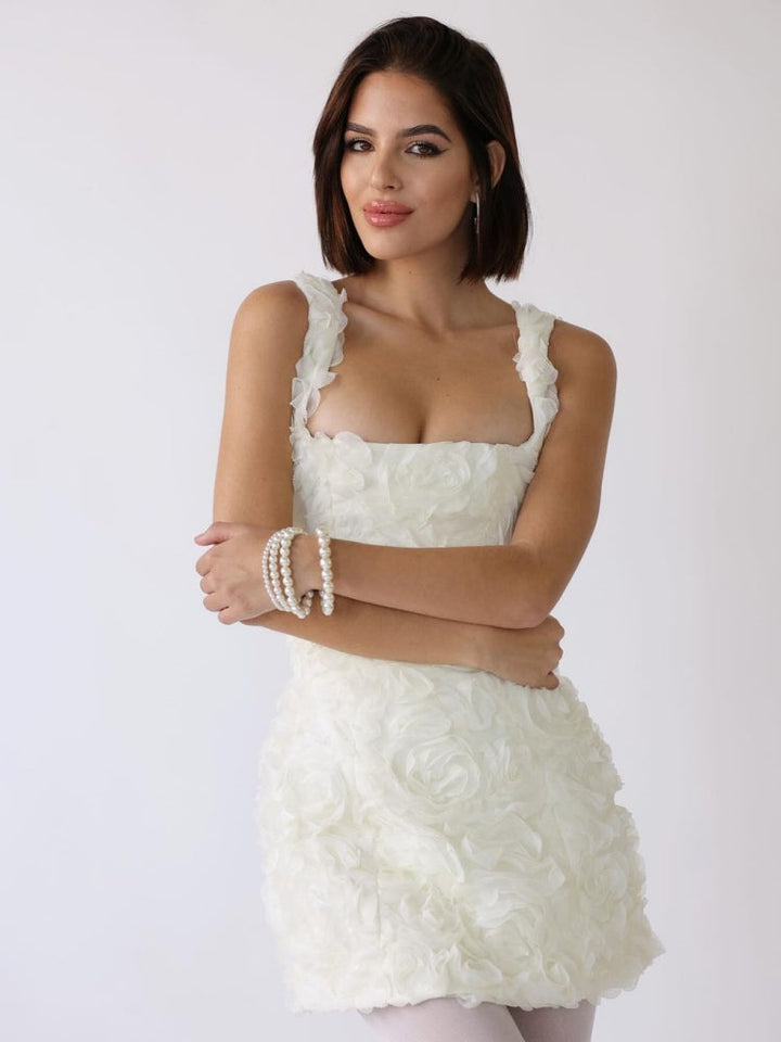 Levoire | Robe Mini À Motif Floral Soulignant La Silhouette Blanc (Quasi épuisé)