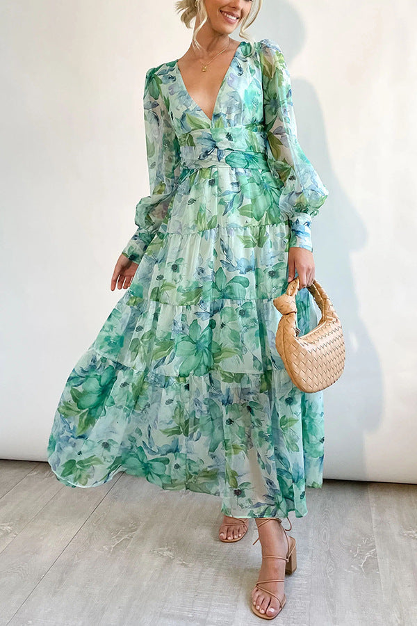 Levoire | Robe Portefeuille À Fleurs Pour Femmes Vert