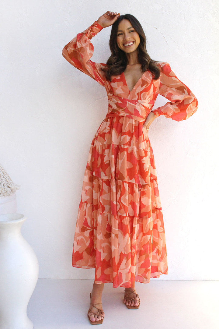 Levoire | Robe Portefeuille À Fleurs Pour Femmes Orange