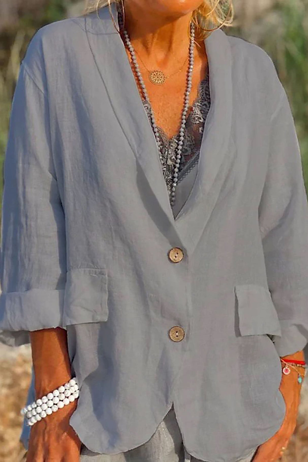 Levoire | Veste en lin avec boutons Gris