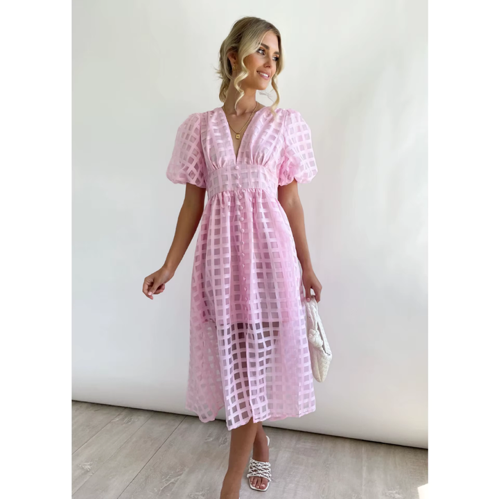 Levoire | Robe Longue En Tulle Avec Des Manches Bouffantes Rosa