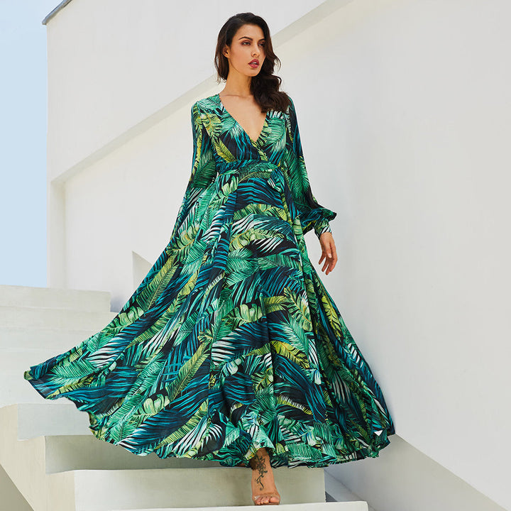 Levoire | Vivant Rouge Motif de Feuille Jupe Ample