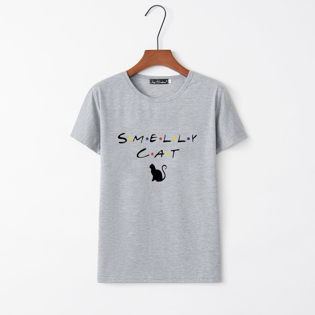 T-shirt pour femmes avec un design de chat créatif et un col rond Levoire