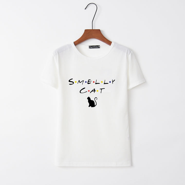 T-shirt pour femmes avec un design de chat créatif et un col rond Levoire