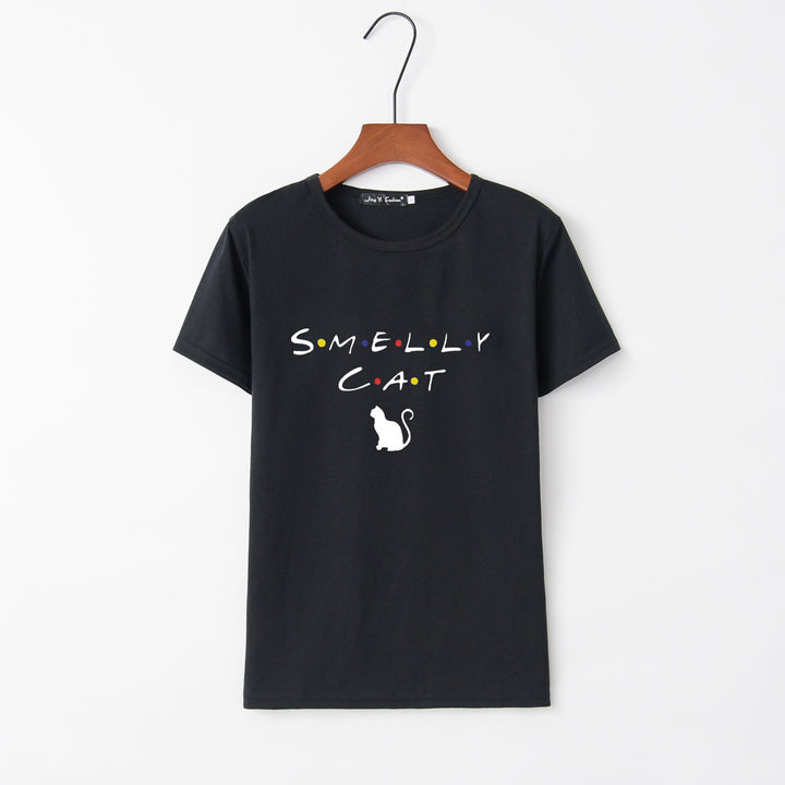 T-shirt pour femmes avec un design de chat créatif et un col rond Levoire