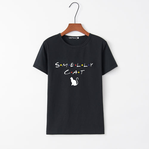 T-shirt pour femmes avec un design de chat créatif et un col rond Levoire