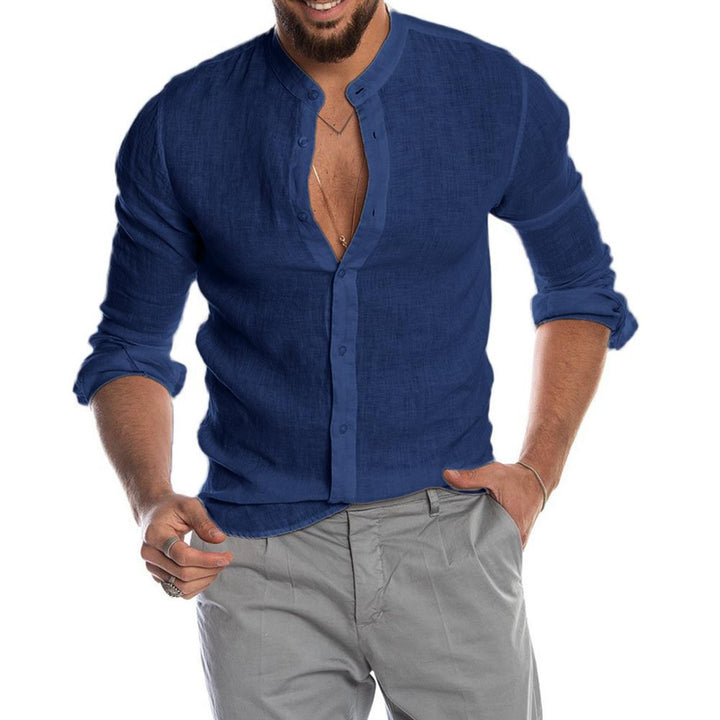 Levoire | Chemise Pour Homme Élégante Avec Col Montant Bleu foncé