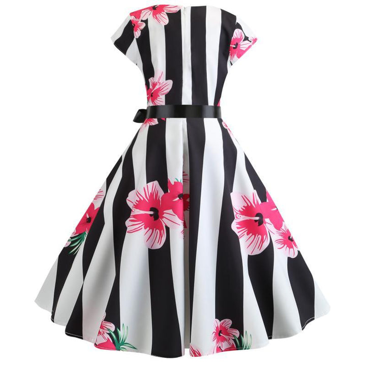 Robe Swing Vintage pour Femme avec Motifs Floraux et Design Ajusté Levoire
