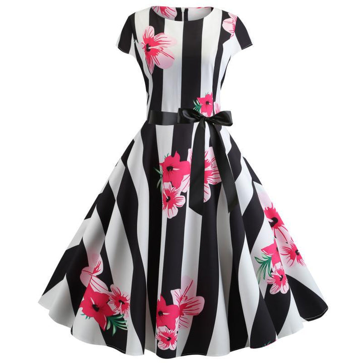 Robe Swing Vintage pour Femme avec Motifs Floraux et Design Ajusté Levoire