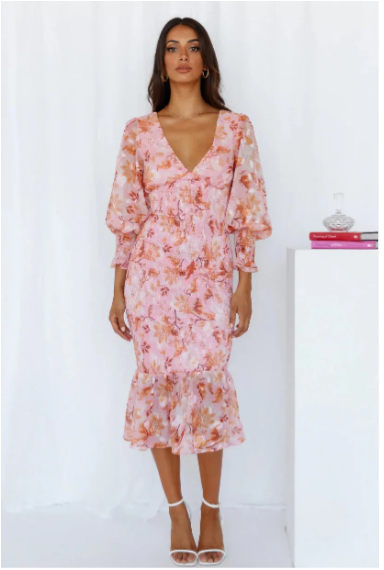 Levoire | Élégante Robe Midi À Motif Floral Pour Femmes