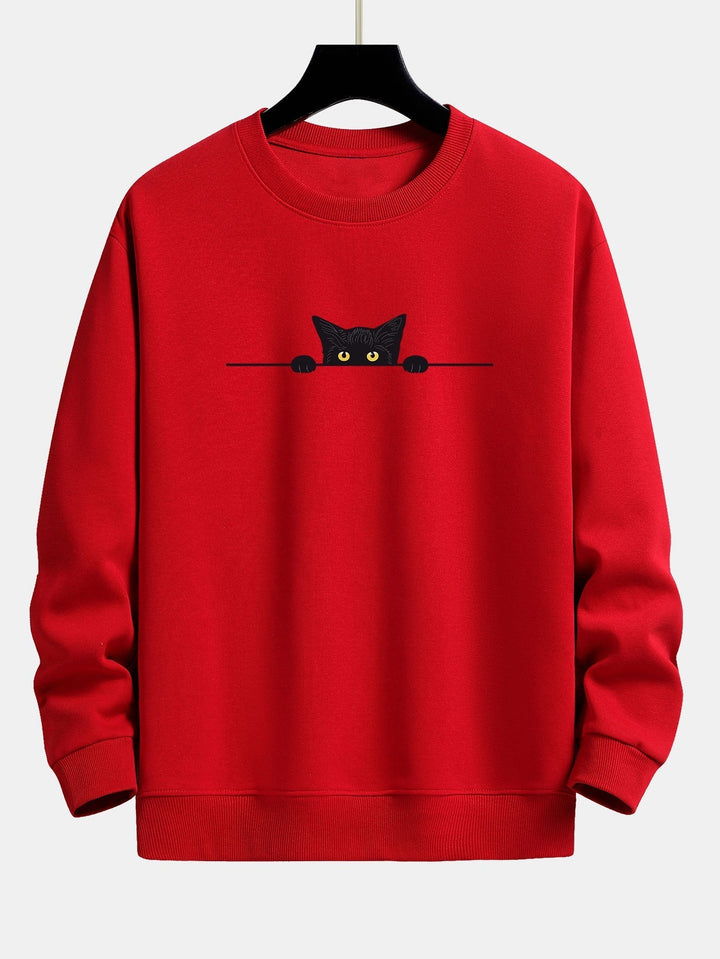 Levoire | Sweat-Shirt À Col Rond Avec Imprimé De Chat Fantaisiste Rouge