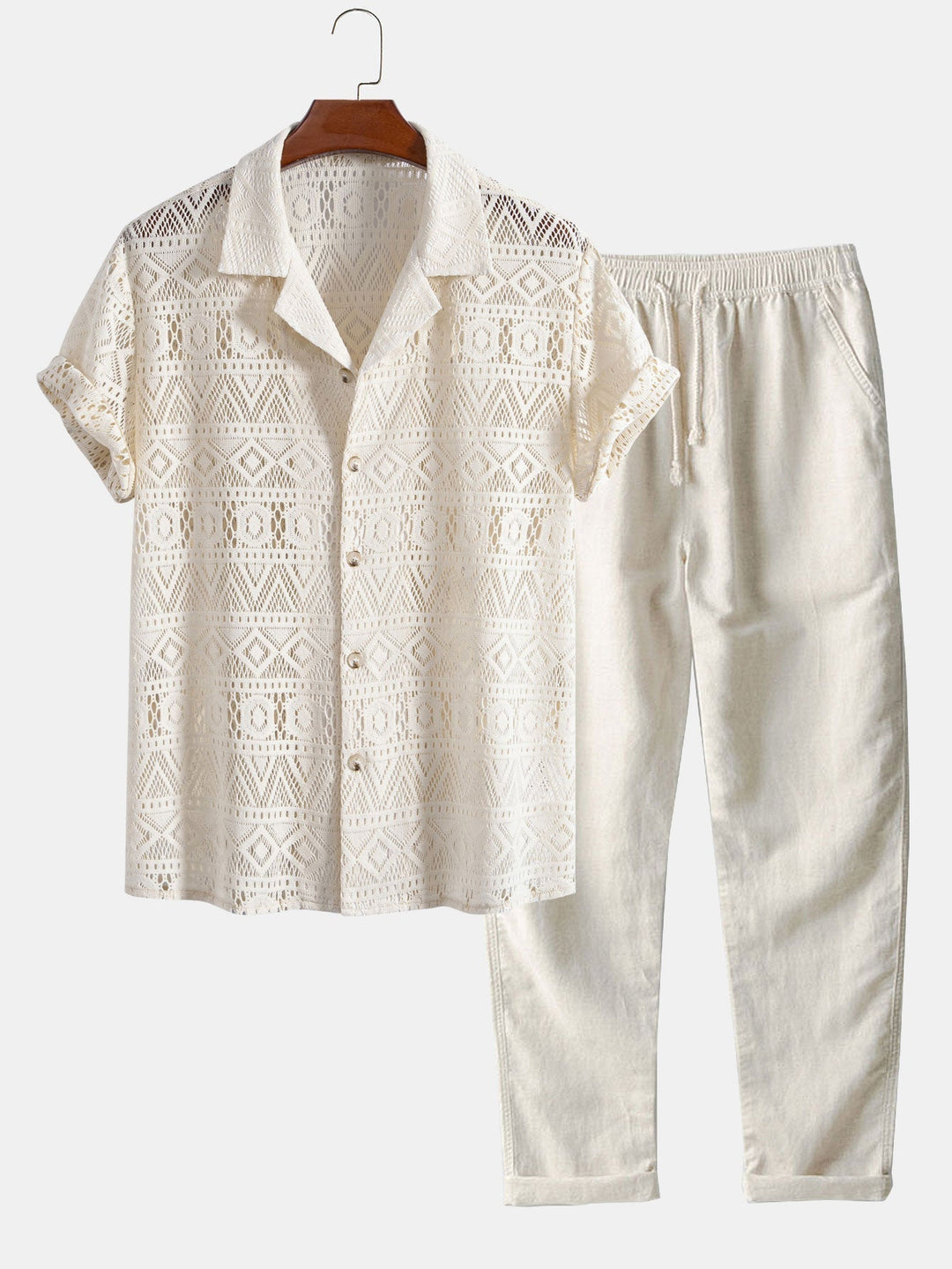 Levoire | Chemise Cubaine Texturée À Géométrie Des Manches & Pantalon En Lin À Jambes Droites beige - Épuisé