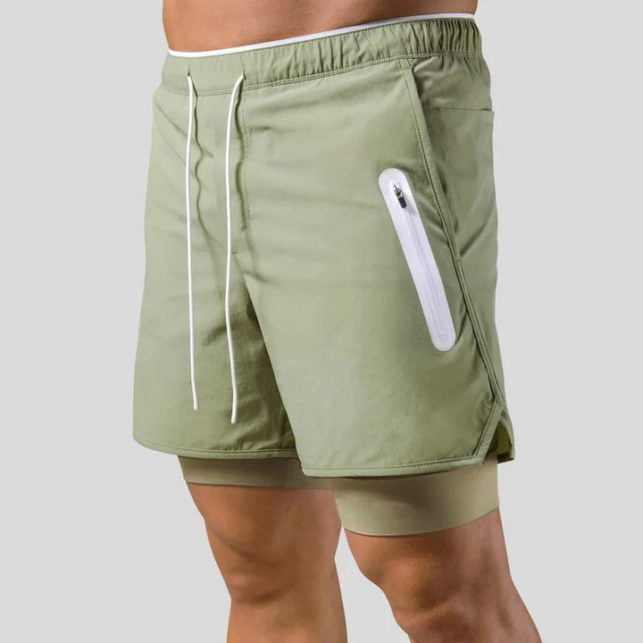 Levoire | Hommes 2 en 1 Pantalon de sport Entraînement Fitness Leggings à double couche Pour hommes Vert sans logo