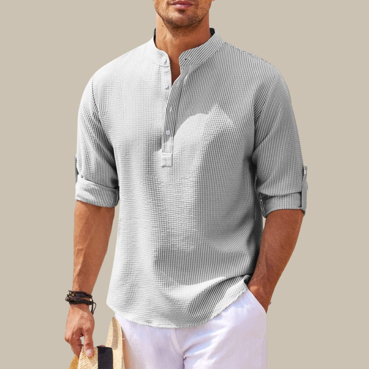 Levoire | Chemise Élégante En Lin Avec Col Mao gris.pâle