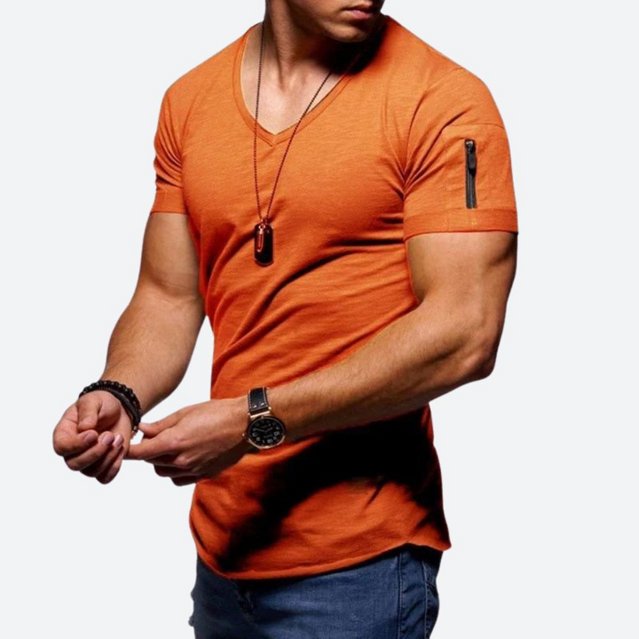 Levoire | T-shirt musclé pour hommes avec décolleté en V Orange