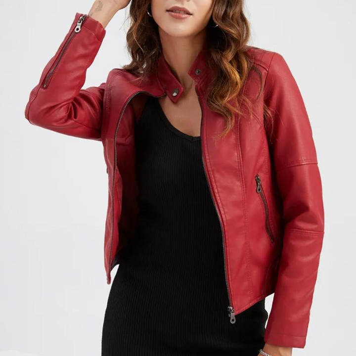 Levoie | Veste en cuir pour femmes avec col montant