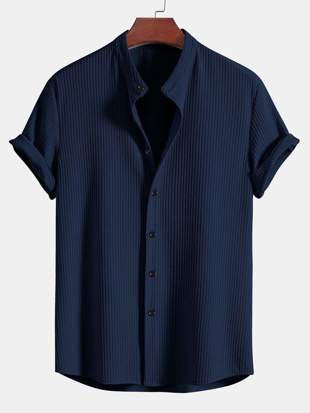 Levoire | Chemise Courte À Côtes Muscle Fit Marinebleu