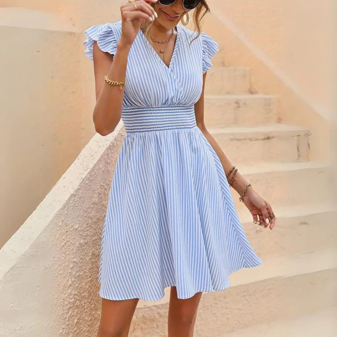 Levoire | Robe Rayée Élégante Avec Manches Volantes Bleu