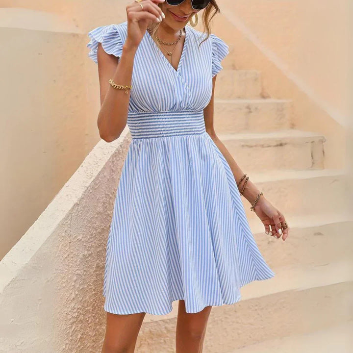 Levoire | Robe Rayée Élégante Avec Manches Volantes Bleu
