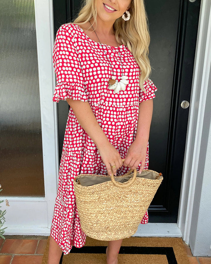 Levoire | Robe Midi Avec Col Rond Et Motif À Pois