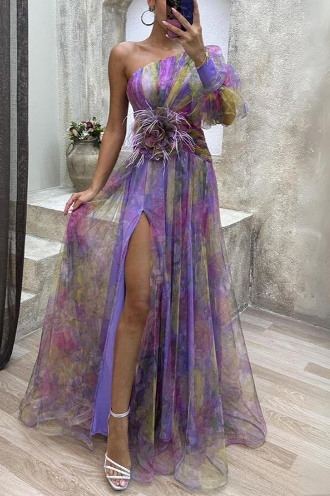 Levoire | Une Épaule Fluide Maxi Robe Lilas