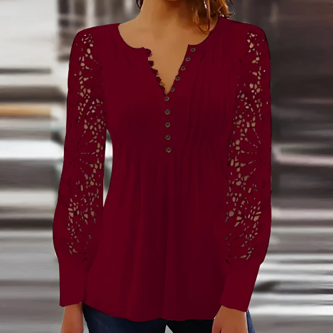 Levoire | Blouse d'été avec décolleté en V à manches longues Rot