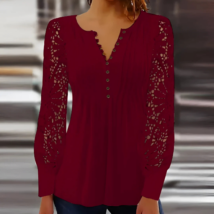 Levoire | Blouse d'été avec décolleté en V à manches longues Rot