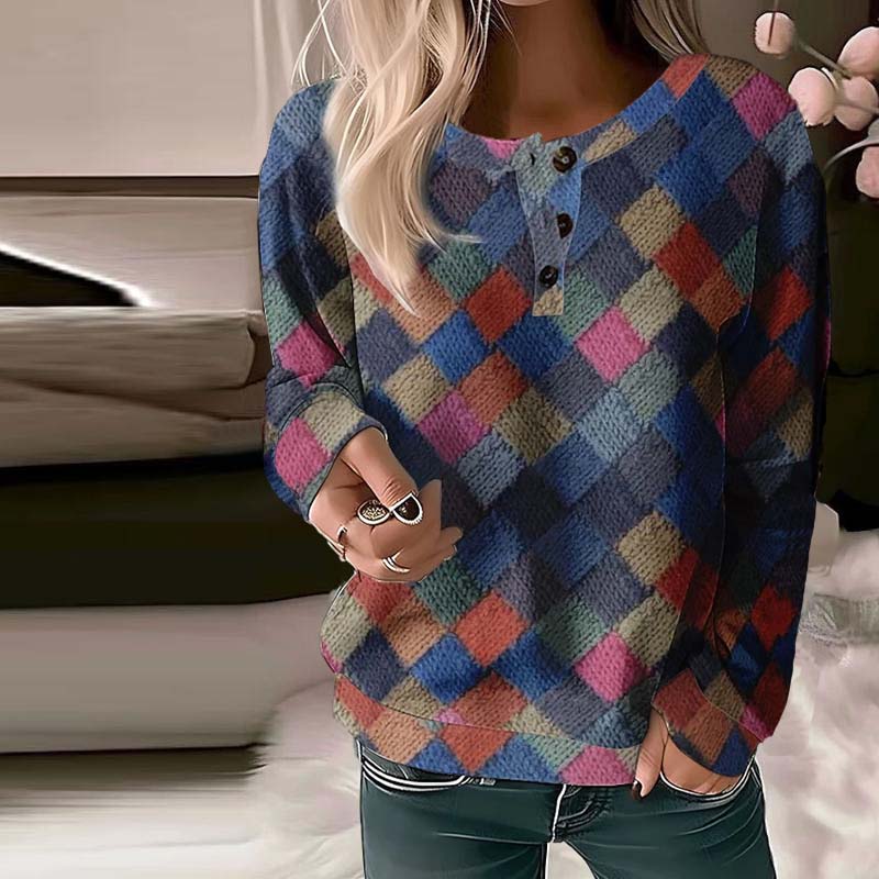 Levoire | Pull Féminin Vintage Et Coloré Avec Motif À Carreaux Multicolore