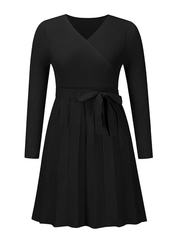Levoire | Robe Courte À Manches Longues, Décolleté En V Et Ceinture Pour Un Look Polyvalent