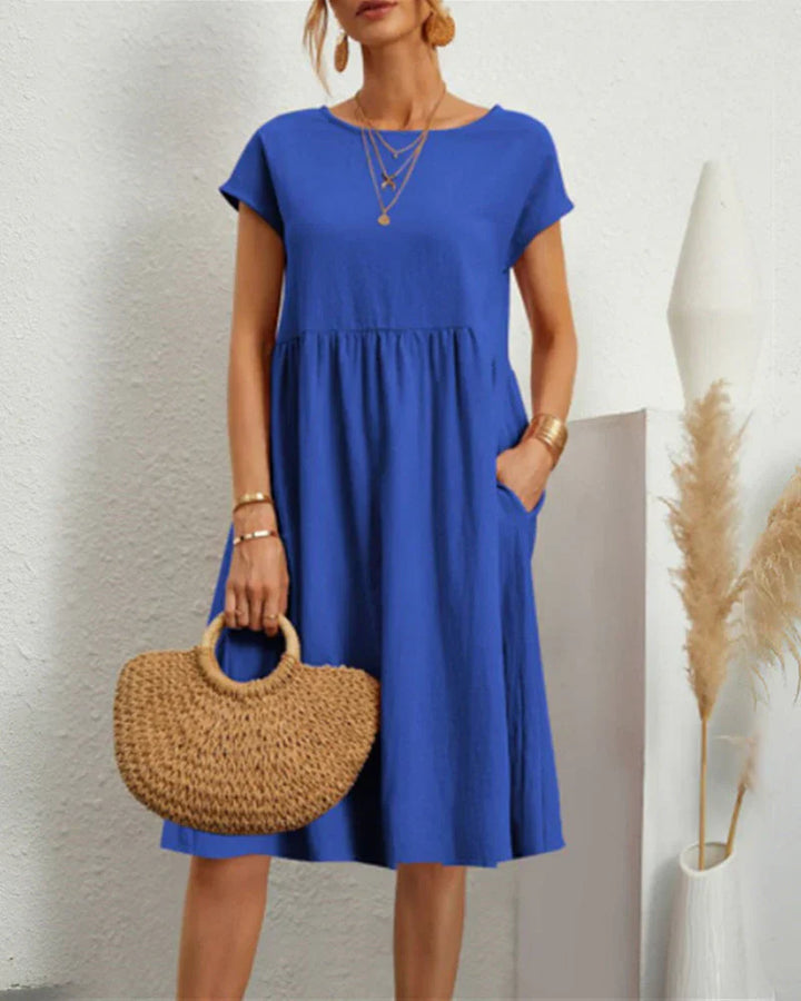 Levoire | Robe Midi À Encolure Ronde Et Poches Bleu