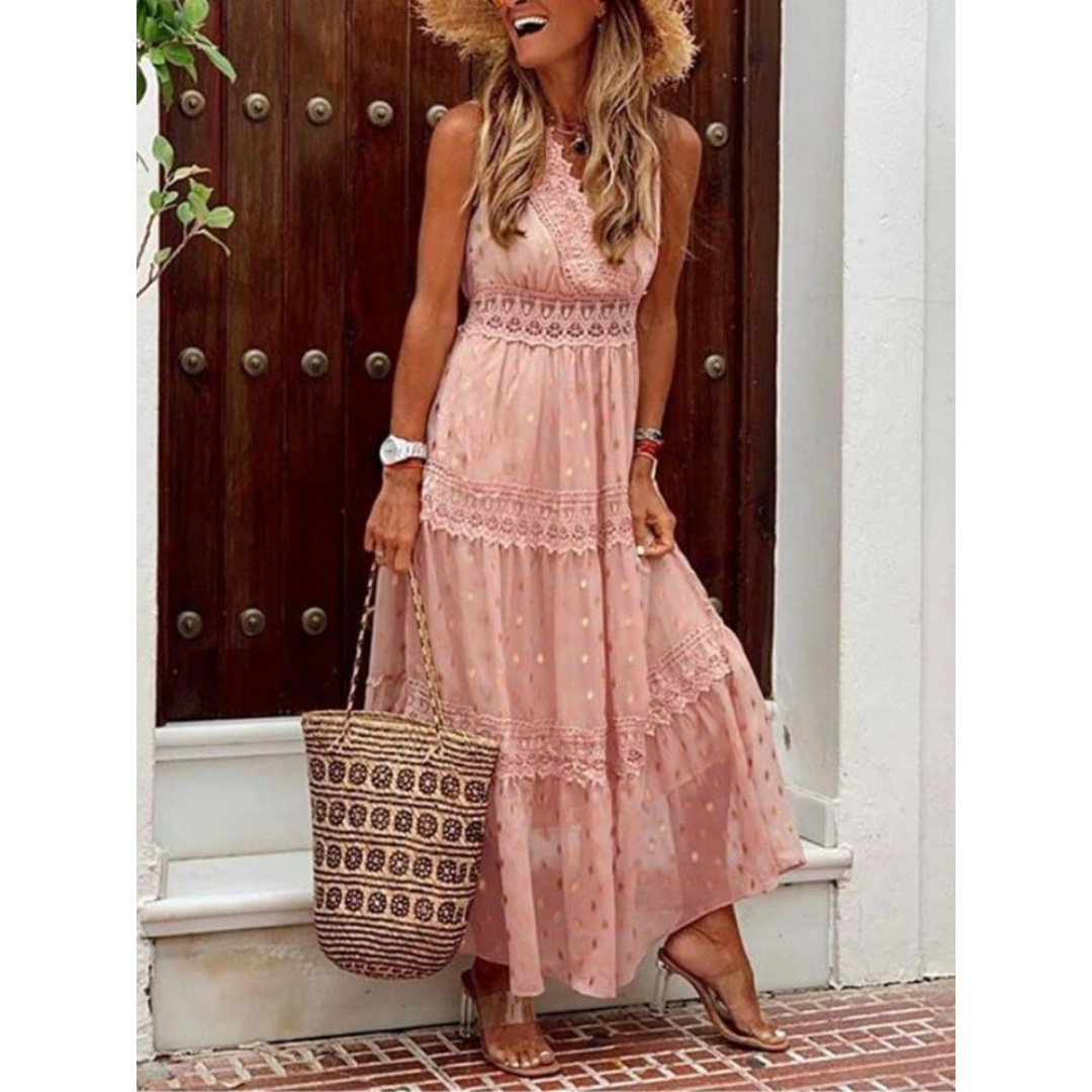 Levoire | Robe Maxi Boho d'été pour femmes Rose