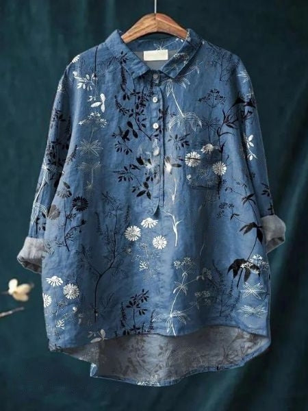 Levoire | Blouse Florale Élégante Et Polyvalente Bleu Céleste