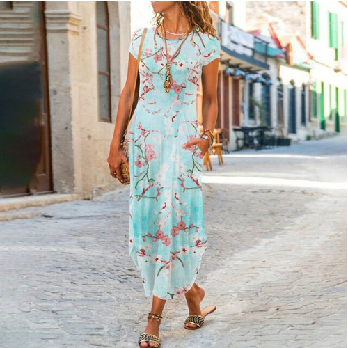 Levoire | Maxi-Robe Longue À Motifs, Confectionnee En Coton Et Lin
