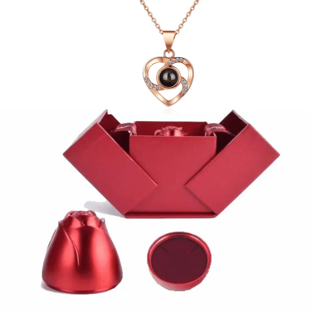 Levoire | Herz Collier Je T'aime En 100 Langues Diamantes Cœur Coffres à roses en métal Rosé doré