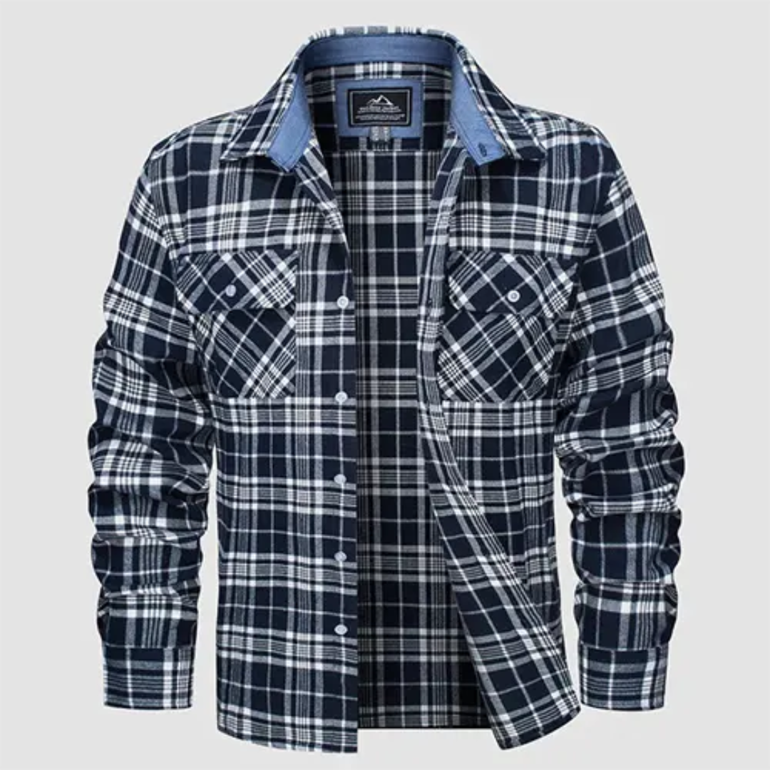 Levoire | Blouse à carreaux à manches longues Boutons en bas Marin