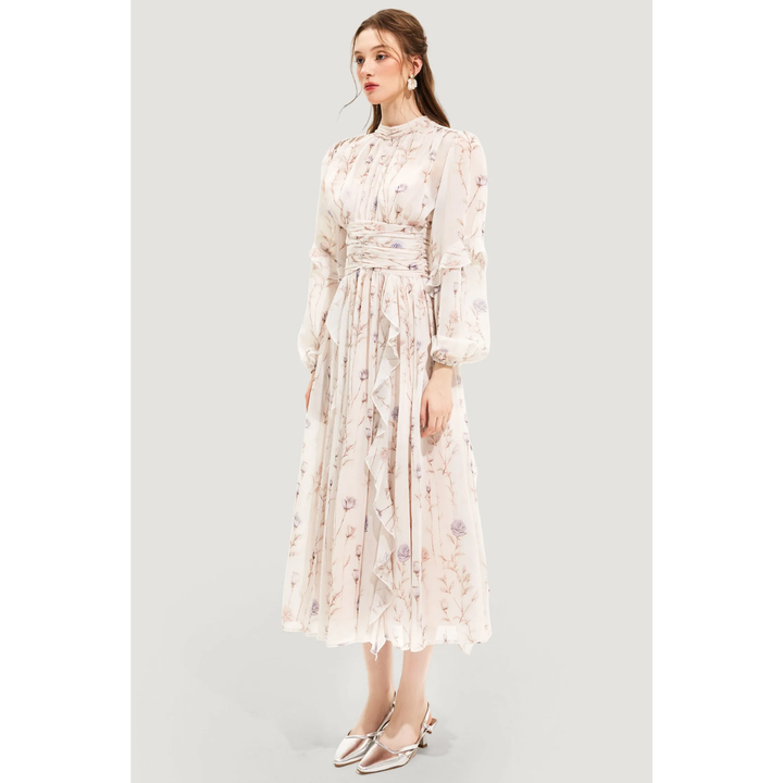 Levoire | Robe Midi à Manches Longues pour Femmes Motif Floral