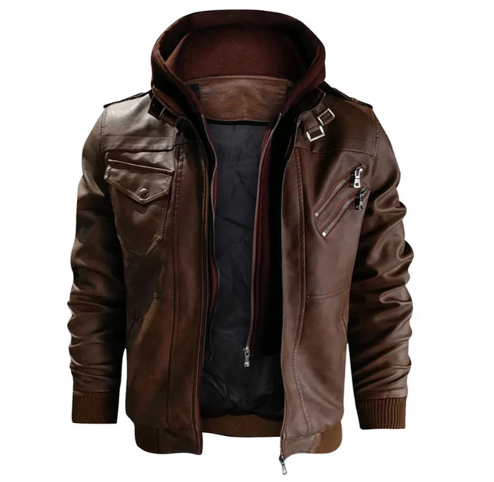 Levoire | Veste En Cuir Avec Capuche Pour Hommes