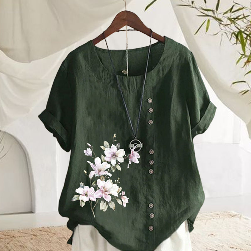 Levoire | Chemise en coton-lin à fleurs Vert armée