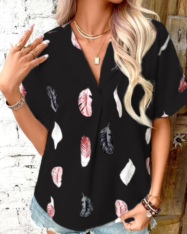 Levoire | Blouse Avec Plumes Et Manches Courtes