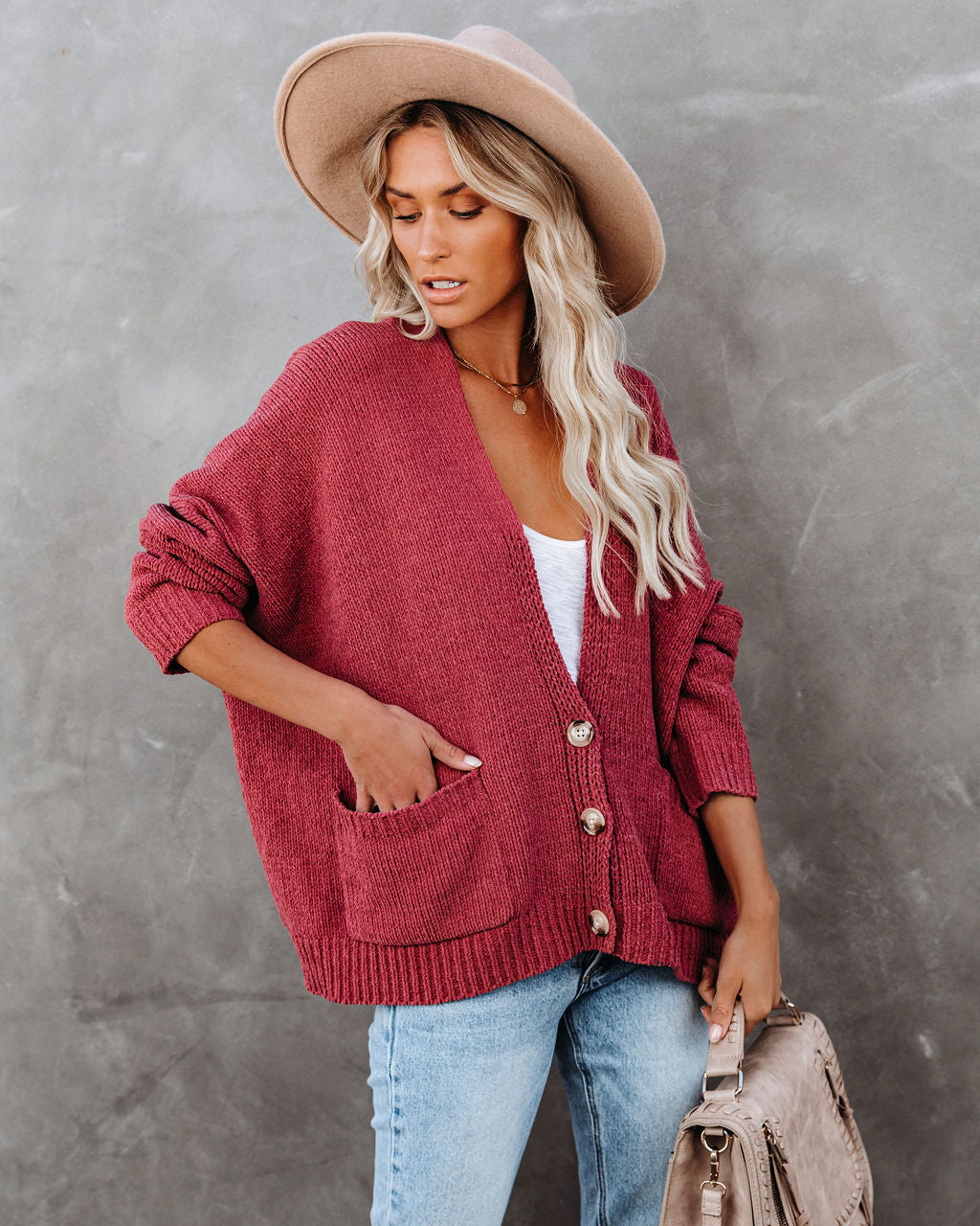 Levoire | Boutonnage Cardigan Avec Poches Rose Pâle