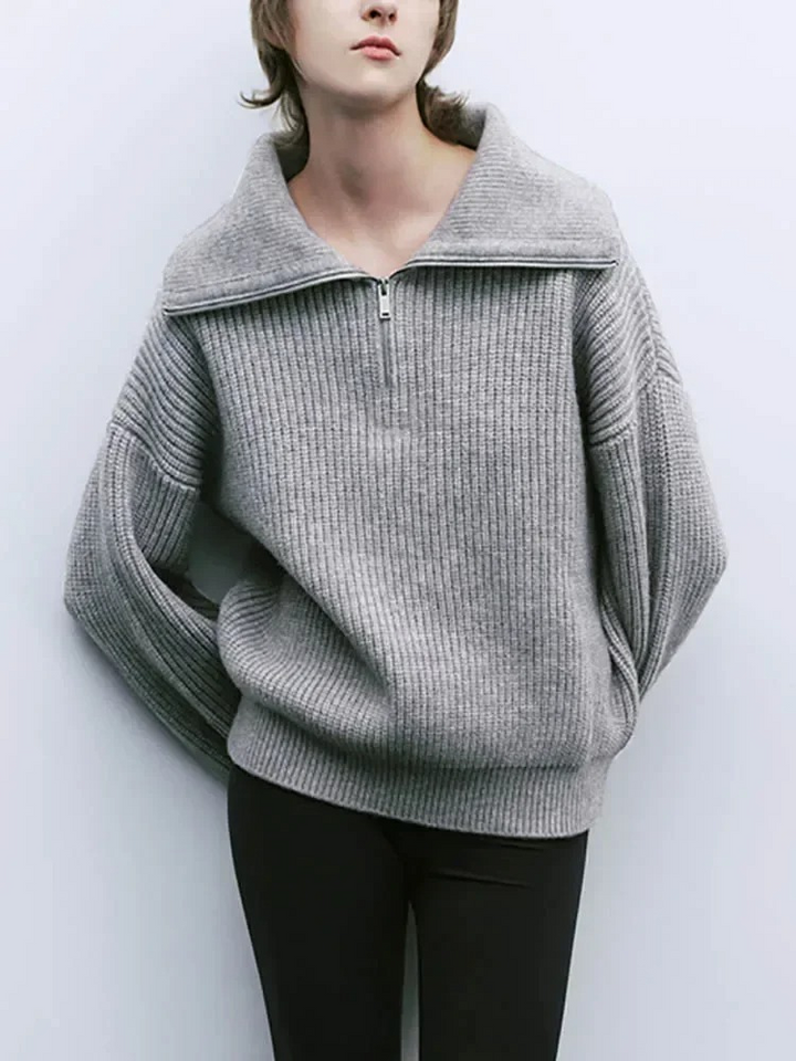 Levoire | Pull-over à col zippé pour femmes, coupe surdimensionnée Hellebrun