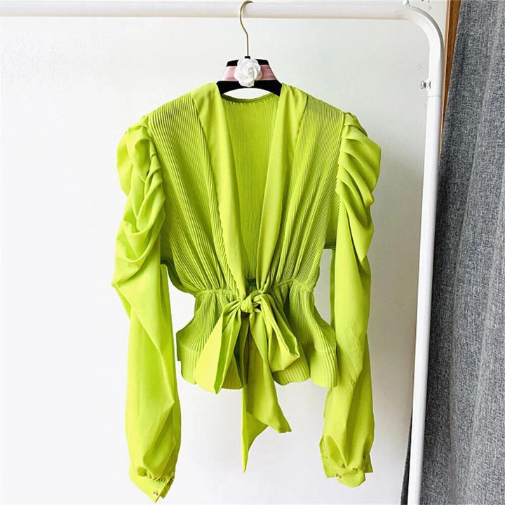 Levoire | Chemise Longue Blanche À Col En V Vert
