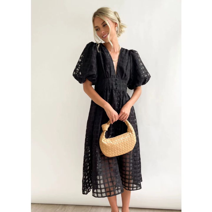 Levoire | Robe Longue En Tulle Avec Des Manches Bouffantes Noir
