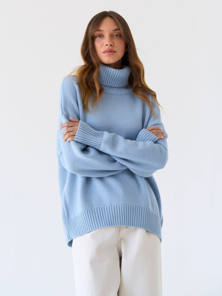 Levoire - Pull à col roulé d'hiver à coupe décontractée Bleu ciel